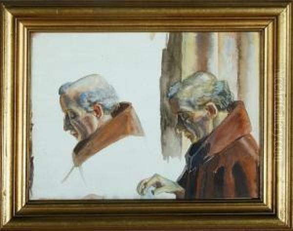 Studies Of Two Monks, Who Says A Prayer Oil Painting by Peter Marius Hansen