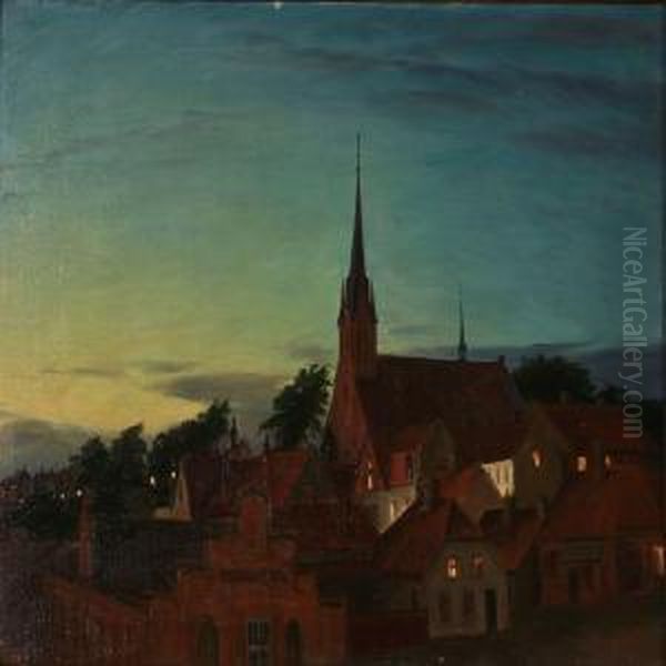 Evening At Sonderborg Church, Denmark Oil Painting by Sigvard Hansen