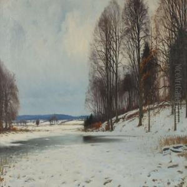 Wintry Landscape Oil Painting by Sigvard Hansen