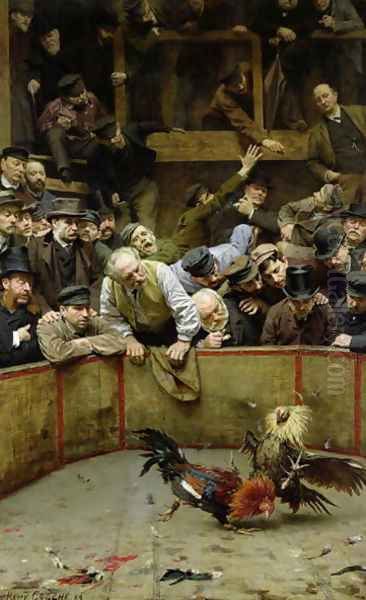 The Cockfight 1889 Oil Painting by Remy Cogghe