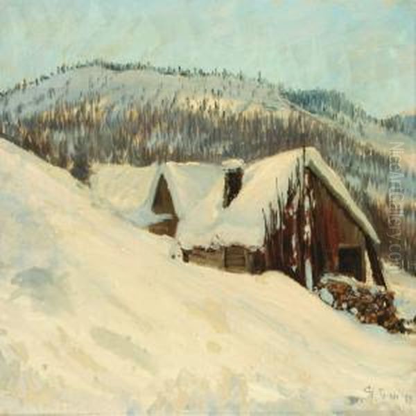 Swedishwinterlandscape Oil Painting by Sigvard Hansen