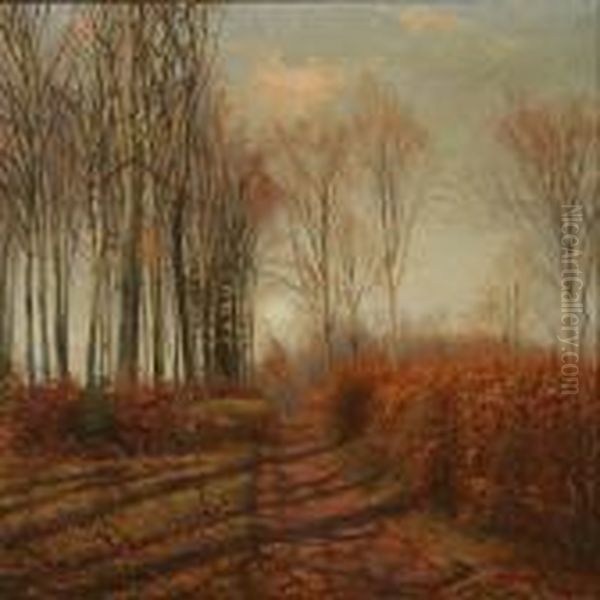 Autumn Forest Scene Oil Painting by Sigvard Hansen