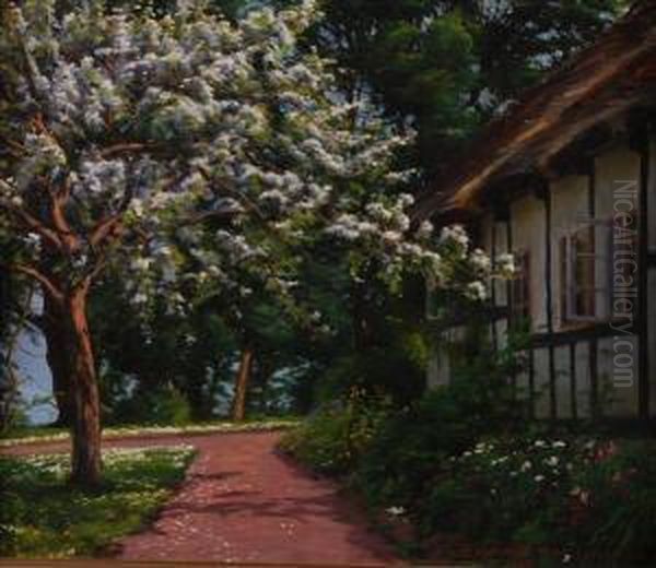 The Thatched Cottage Garden Oil Painting by Sigvard Hansen