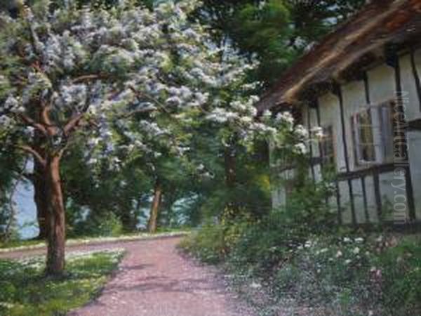 A Cottage Garden In Springtime Oil Painting by Sigvard Hansen