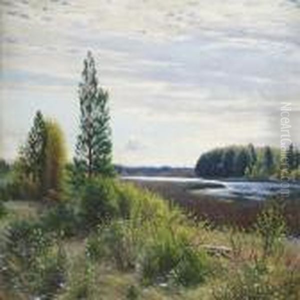 Fall Scenery By Bogholmlake Oil Painting by Sigvard Hansen