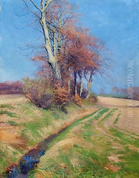 A Spring Landscape With Sunshine Oil Painting by Sigvard Hansen