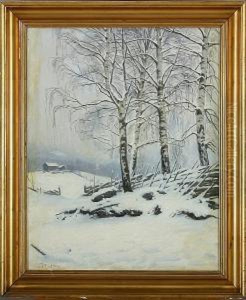 A Winter Landscape, Norway Oil Painting by Sigvard Hansen