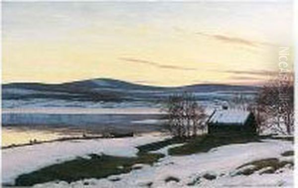 Vinterdag I Dalarna (a Winter's Day In Dalarna) Oil Painting by Sigvard Hansen