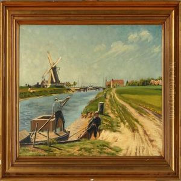 View Ofkarrebaeksminde Canal, Denmark Oil Painting by Karl Frederik Hansen-Reistrup