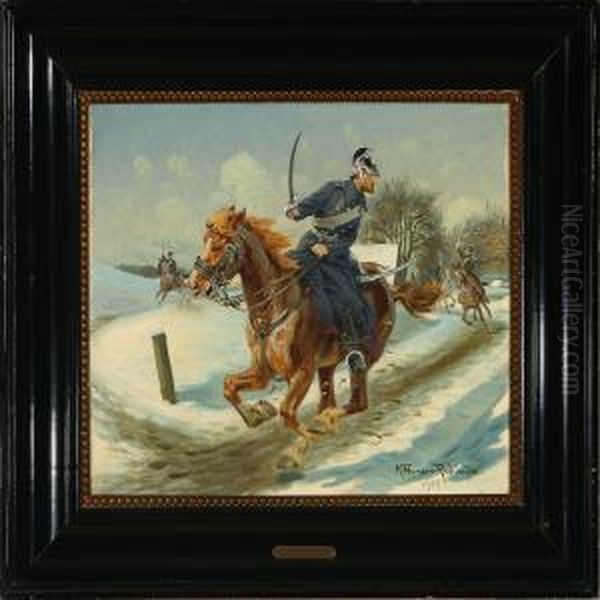 Dragoon In Fullgallop Oil Painting by Karl Frederik Hansen-Reistrup