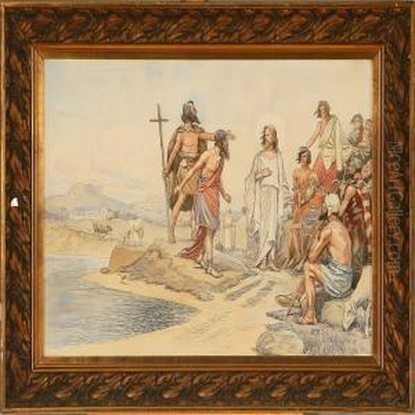 Jesus Preaches Oil Painting by Karl Frederik Hansen-Reistrup