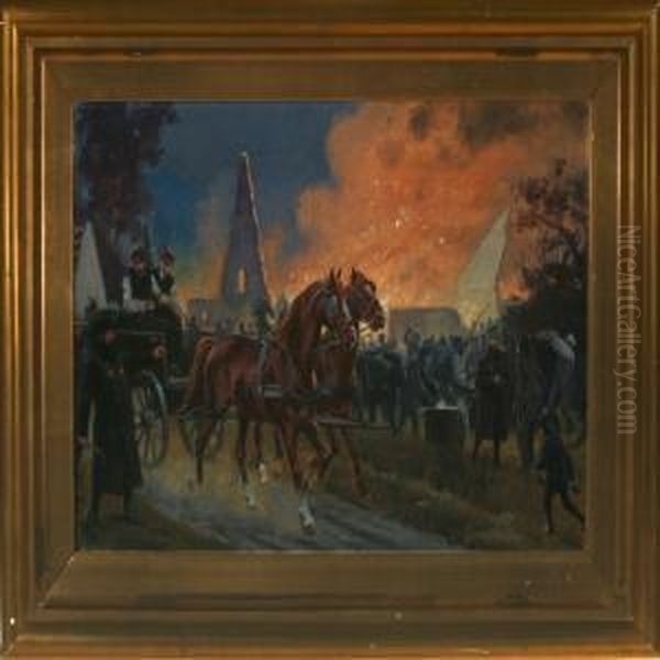 Fire Oil Painting by Karl Frederik Hansen-Reistrup