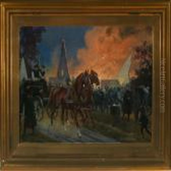 Scenery From Thefire In Copenhagen Oil Painting by Karl Frederik Hansen-Reistrup