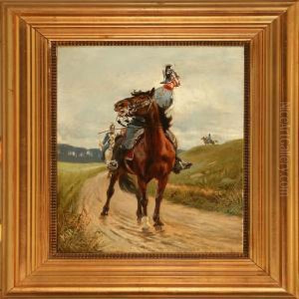 Dragoons On Horse Backs Oil Painting by Karl Frederik Hansen-Reistrup