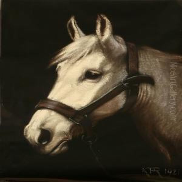 A White Horse Oil Painting by Karl Frederik Hansen-Reistrup