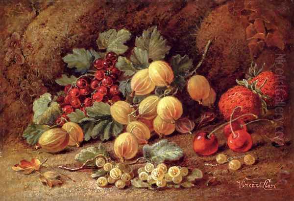 Strawberries, Cherries, Gooseberries And Red And White Currants Oil Painting by Vincent Clare