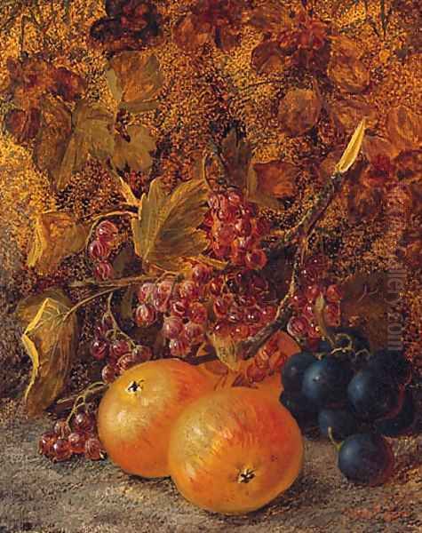 Apples, Redcurrants And Grapes On A Mossy Bank Oil Painting by Vincent Clare