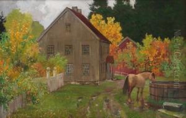 Skrivergarden I Drobak Oil Painting by Niels Hansteen