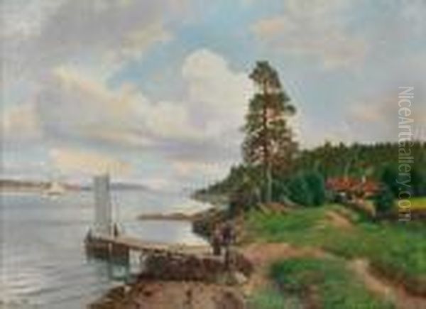 Kystlandskap Med Folkeliv Oil Painting by Niels Hansteen