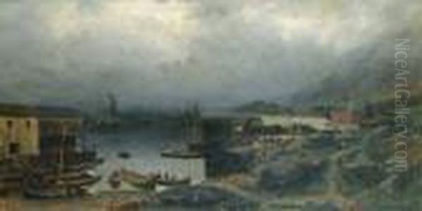 Fiskevaer 1879 Oil Painting by Niels Hansteen