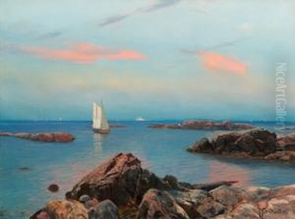 Sommeraften Ved Kysten, Hvaler Oil Painting by Niels Hansteen