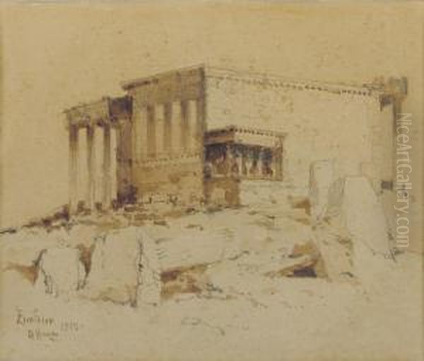 Ruins Of A Greek Temple Oil Painting by Aleksei Vasilievich Hanzen