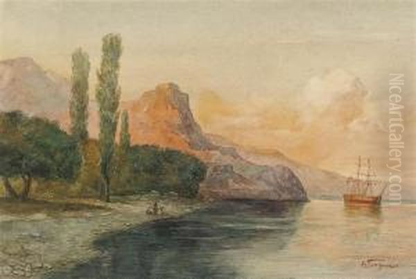 Crimean Landscape Oil Painting by Aleksei Vasilievich Hanzen