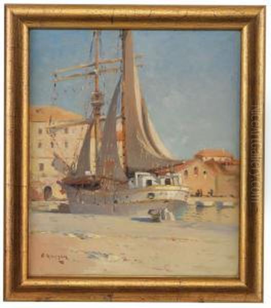 In The Harbour Oil Painting by Aleksei Vasilievich Hanzen