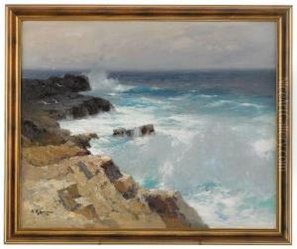 Swell Off A Rocky Coastline Oil Painting by Aleksei Vasilievich Hanzen