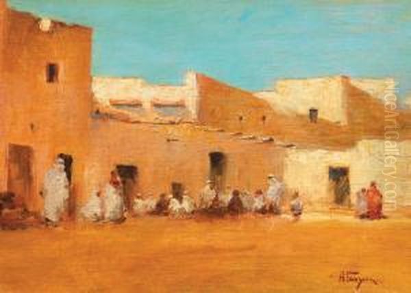 Place De Village Marocain Oil Painting by Aleksei Vasilievich Hanzen