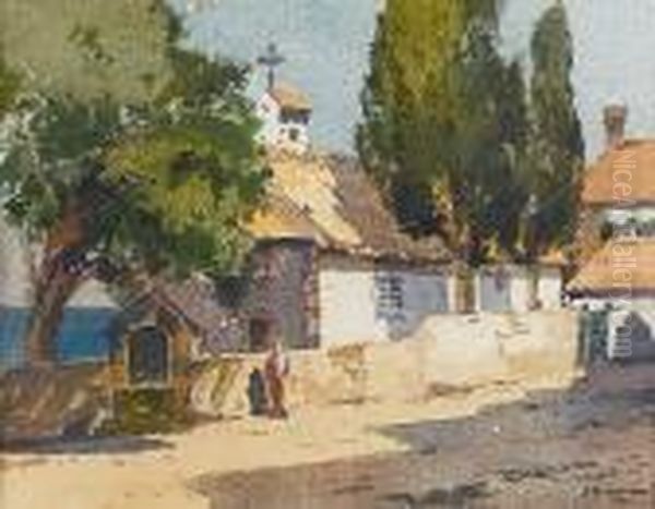 Village Scene Oil Painting by Aleksei Vasilievich Hanzen