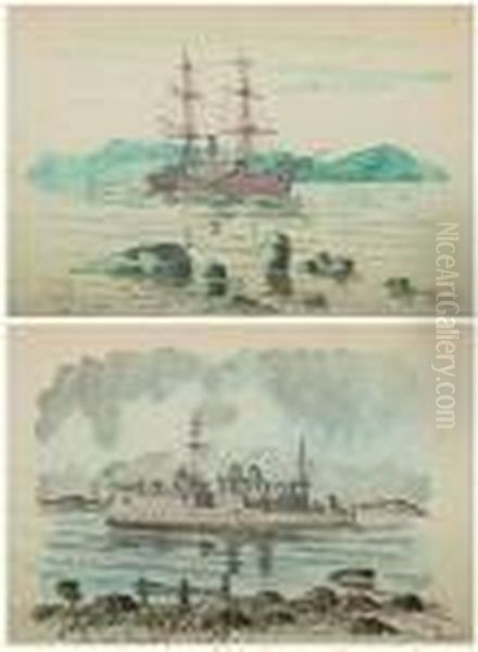 Tucha And Admiral Spiridonov: Two Works From Ships Of The Russian Empire Oil Painting by Aleksei Vasilievich Hanzen