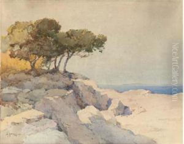 View From A Clifftop Oil Painting by Aleksei Vasilievich Hanzen