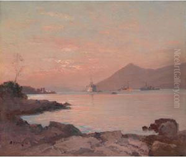 Sunset On The Coast Oil Painting by Aleksei Vasilievich Hanzen