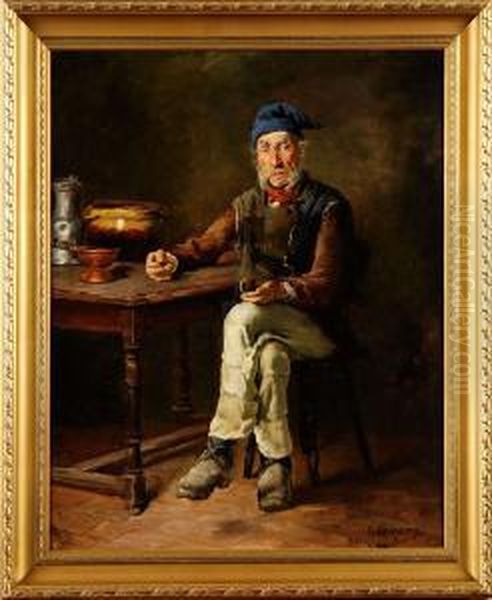 Interior Med Farbror Oil Painting by George Haquette