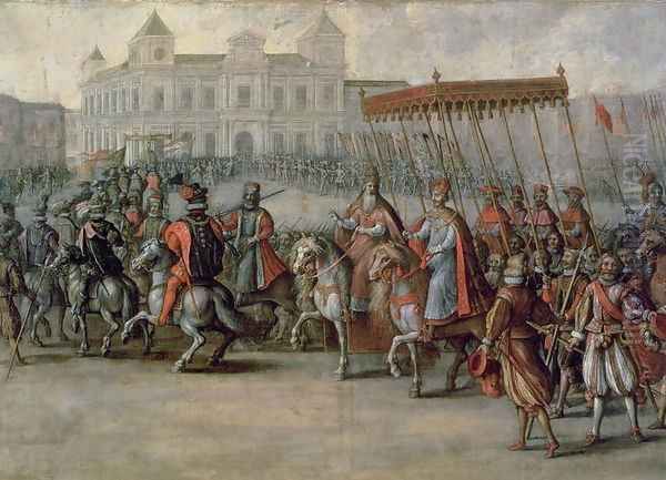 The Entrance of Charles V (1500-58) into Bologna for his Coronation Oil Painting by Juan De La Corte