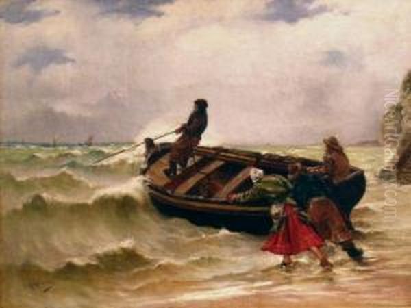 Launching The Boat Oil Painting by George Haquette