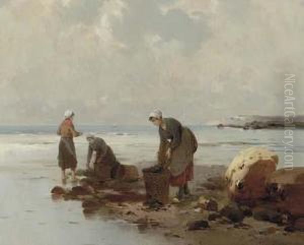 The Mussel Gatherers Oil Painting by George Haquette