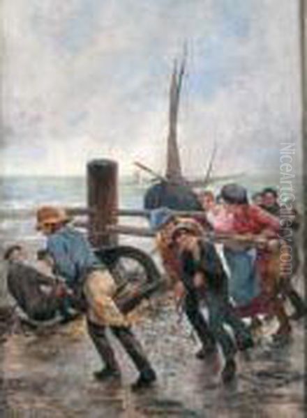 La Remontee Du Bateau Oil Painting by George Haquette