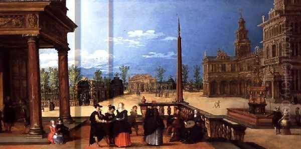 Figures in a Classical Piazza by Louis de Caulery