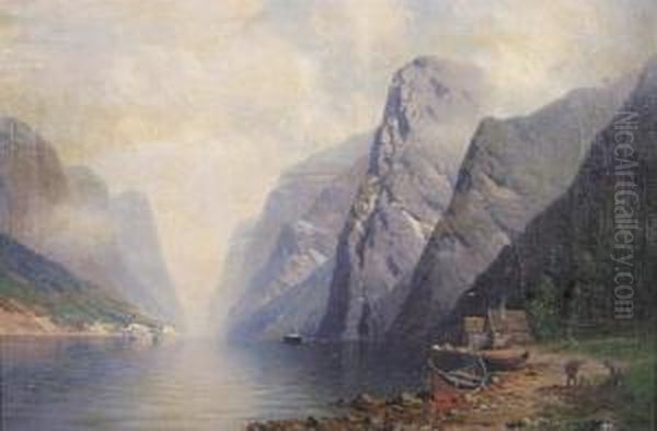 Fjordlandschaft An Einem Sonnigen Sommertag Oil Painting by Johannes Hardes