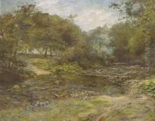 A Ford On The South Esk Oil Painting by Charles Martin Hardie