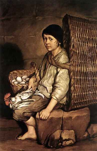 Boy with a Basket c. 1745 Oil Painting by Giacomo Ceruti (Il Pitocchetto)