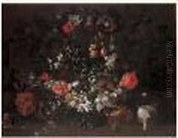 Guirlande De Fleursdecorant Un Cartouche Sculpte Oil Painting by Pieter Hardime