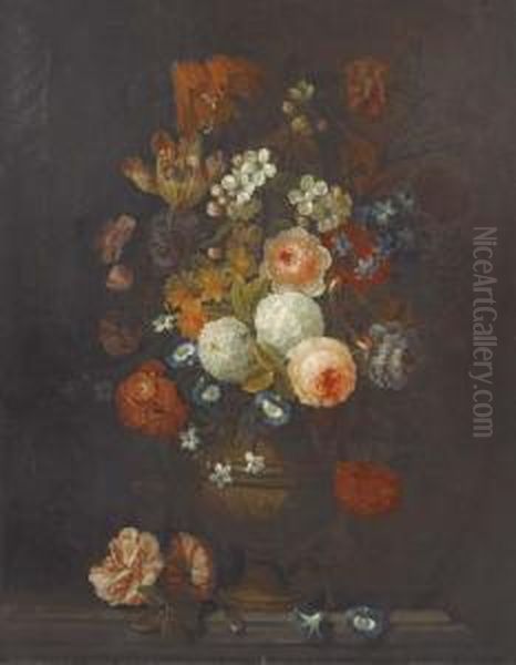 Bouquet De Fleurs Sur Un Entablement Oil Painting by Pieter Hardime