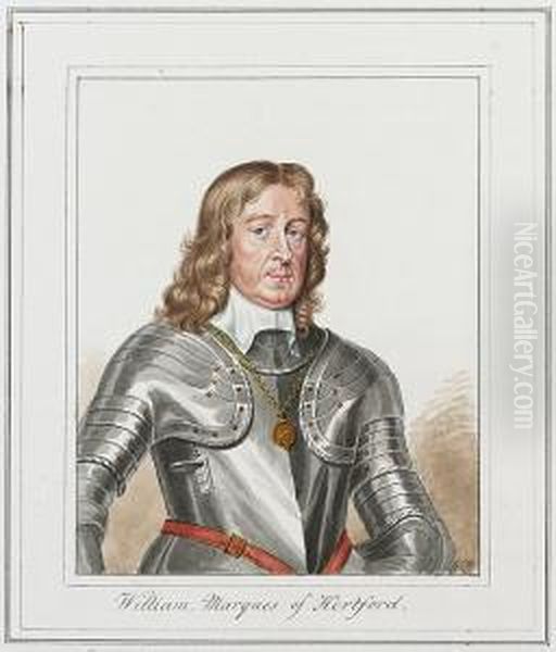 A Miniature Portrait Of William 
Seymour, 1st Marquess And 2nd Earl Of Hertford (1588-1660) In Armour Oil Painting by George Perfect Harding