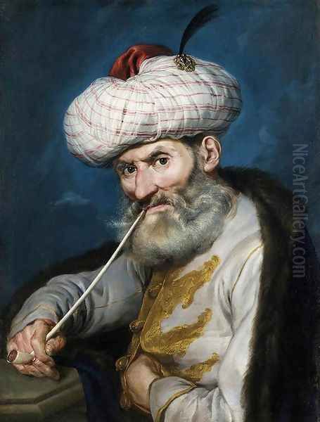 Portrait of a Smoking Man in Oriental Habit c. 1740 Oil Painting by Giacomo Ceruti (Il Pitocchetto)