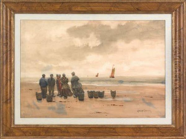 Coastal Scene With Figures Oil Painting by Melbourne Havelock Hardwick