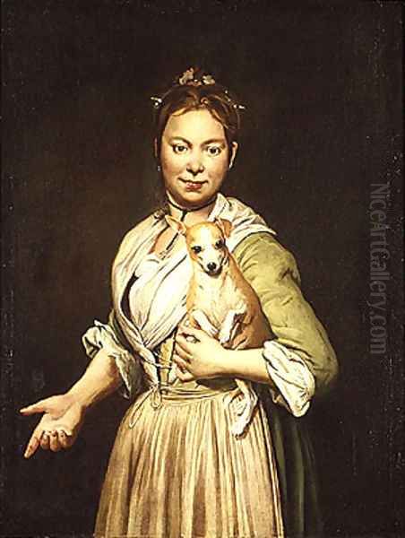 A Woman with a Dog Oil Painting by Giacomo Ceruti (Il Pitocchetto)