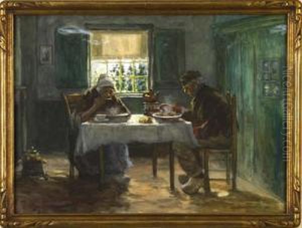 Dutch Couple Eating Oil Painting by Melbourne Havelock Hardwick